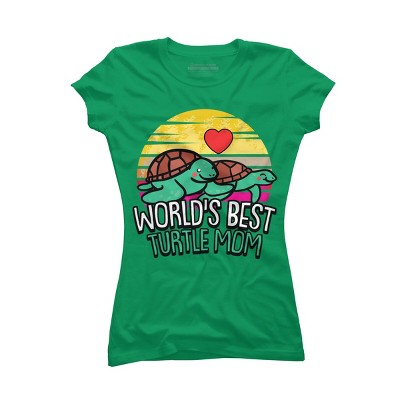 Junior's Design By Humans World's Best Turtle Mom Retro Stripes By animalshop T-Shirt