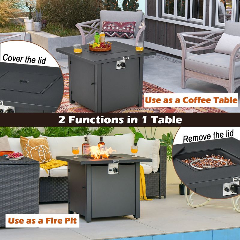 Tangkula 32 Inch Patio Propane Gas Fire Table 50,000 BTU Square Fire Pit Table w/ Fire Glasses & PVC Protective Cover, 5 of 11