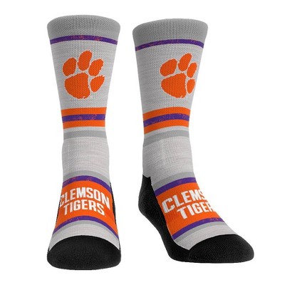 NCAA Clemson Tigers Adult Cool Gray Block Crew Socks - L/XL