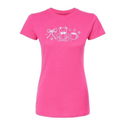 Women's - Instant Message - Teddy Bow Coffee Fitted Graphic T-Shirt