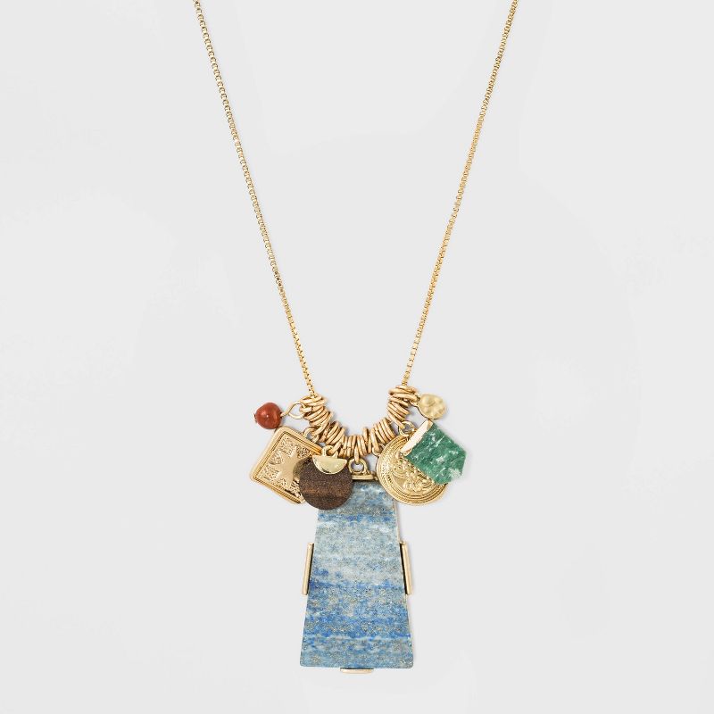 Brass Semi Blue Lapis Jade Red Jasper Necklace - Universal Thread&#8482; Light Gold, 1 of 3
