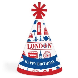 Big Dot of Happiness Cheerio, London - Cone Happy Birthday Party Hats for Kids and Adults - Set of 8 (Standard Size) - 1 of 4