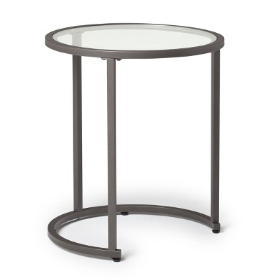 Camber Pewter Metal and Glass Round Nesting Table Set