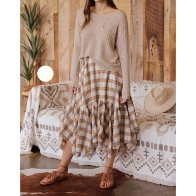 Women's Unmatched Plaid Ruffle Midi Skirt - Blu Pepper
