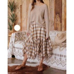 Women's Unmatched Plaid Ruffle Midi Skirt - Blu Pepper - 1 of 3