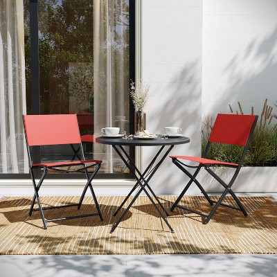 Red and Black Weather Resistant Folding Patio Chairs, Set of 2