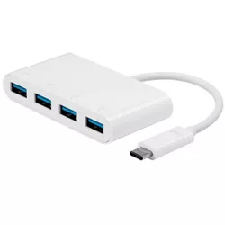 Monoprice USB-C to 4 Port USB-A 3.0 Adapter - White, Portable, Reversable Design, & Data Transfer Speeds Up To 5Gbps - Select Series