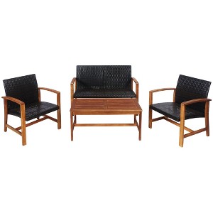 Tangkula 4PCS Patio Conversation Set Outdoor Furniture Set w/ Acacia Wood Frame - 1 of 4