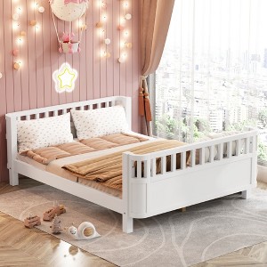 Whisen Twin Size Platform Bed with Rails for Girls and Boys, Sturdy Wooden Frame - 1 of 4