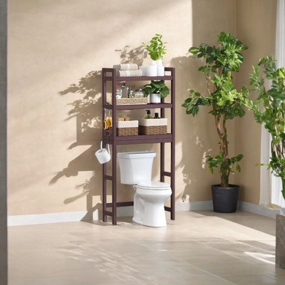 Maximize Bathroom Space: Versatile 3-Tier Over-The-Toilet Organizer with Adjustable Shelves and Bamboo Finish