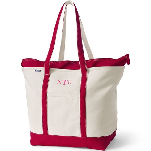 Lands' End Extra Large Solid Color 5 Pocket Open Top Long Handle Canvas  Tote Bag - - Deep Scarlet