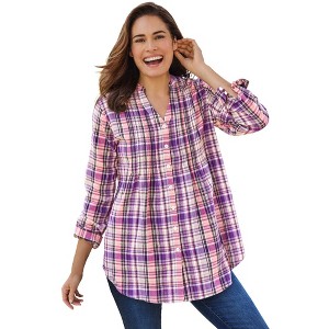 Woman Within Pintucked Flannel Shirt - 1 of 4