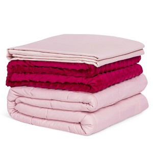 Costway 7 / 10 /15 / 20 lbs Heavy Weighted Blanket 3 Piece Set w/ Hot & Cold Duvet Covers Green/Pink - 1 of 4