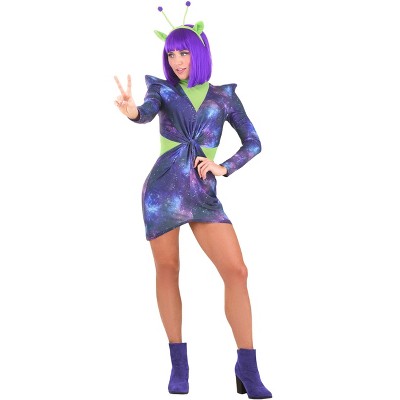 HalloweenCostumes.com Medium Women Women's Cosmic Alien Halloween Costume,  Purple/Green