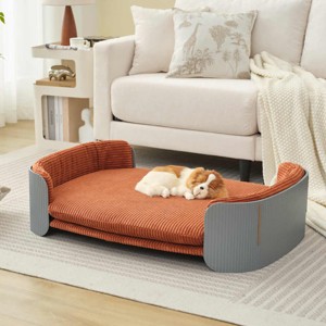 Scandinavian Style Elevated Cat Couch Bed with Washable Mattress, Indoor Pet Furniture for Medium Cats and Dogs -3irtyhousy - 1 of 4
