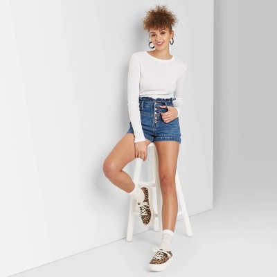 women's paperbag denim shorts