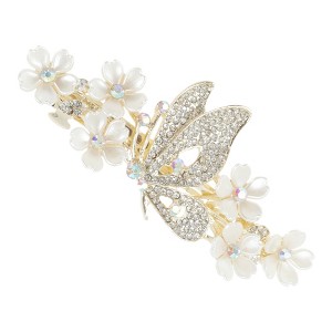 Unique Bargains Exquisite Seashell Flower Butterfly Rhinestone Spring Clip Hair Clips Gold Tone Beige 1 Pc - 1 of 4