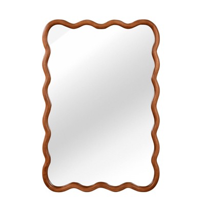 SEVOBAL Decorative Wall Mirrors Yellowish Brown 24"x36" Wavy Rectangle Solid Wood Frame Decorative Mirror, Brown, 24"*1.18"*36"