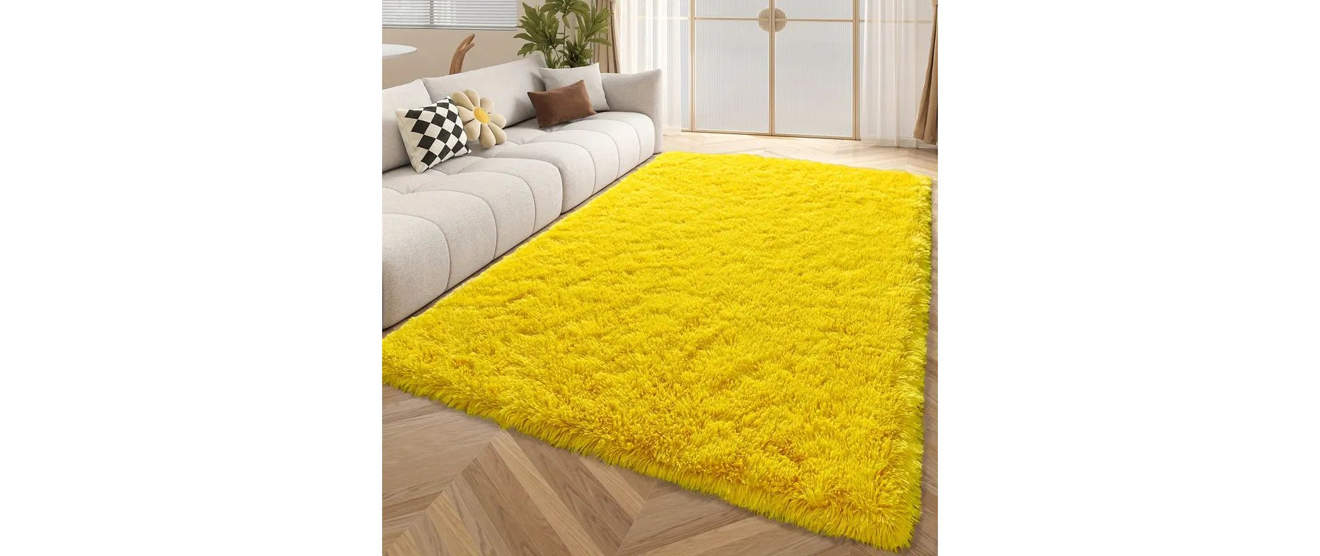 Bright Yellow Shag Rug, Ultra Soft 1.7" Thick, Non-Slip Backing, for Bedroom or Living Room Yellow 4x6ft / 48x72in / 120x180cm