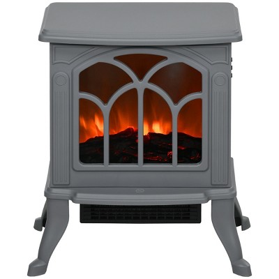 Syemin Indoor Fireplaces 17" Freestanding Electric Fireplace Stove, Fire Place Heater Compact Electric Fireplace Stove, Gray, 14.8"*9"*17.3"