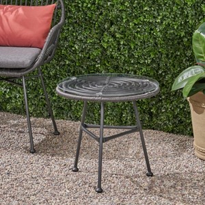 KWPZQEB Round Rattan Outdoor Side Table, Rattan Coffee Tables with Tempered Glass, End Table with Iron Frame for Garden, Balcony, Poolside - 1 of 4