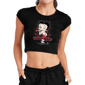 Women's Betty Boop a Classic Kiss Cap Sleeve Baby Rib Crop Top - 1 of 4