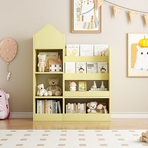 Sevobal Decorative Bookshelf Kids Wooden Bookshelf Toy Storage Organizer With Bookcase, Children Multi Shelf Cubby, Yellow, 31.5"*11.82"*39.37" - 1 of 4