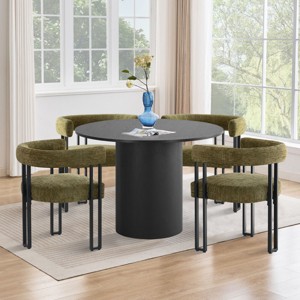 41.5" Dining Set for 4,Pedestal Round Dining Table with 4 Upholstered Chenille Dining Chair with Arm for Dining Room,Farmhouse-Tanpinhause - 1 of 4