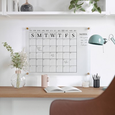 Martha Stewart Acrylic Monthly Wall Calendar Black Print with Notes Clear: Office Desk Organizer & Wall Organization Tool