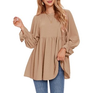 EXLURA Womens Long Sleeve Blouses Swiss Dot Babydoll Loose Fit Maternity Top 2025 Spring Fall Tunic Shirts Dressy Casual Tops White - 1 of 4