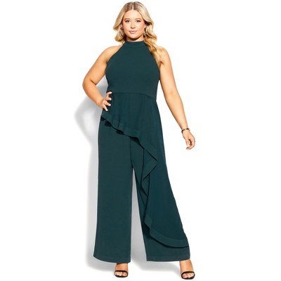 City Chic  Women's Plus Size Class Halter Jumpsuit - Emerald - 22w : Target