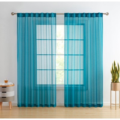HLC.ME Lauren Semi Sheer Light Filtering Transparent Pocket Top & Back Tab Lightweight Window Curtain Panels, Set of 2