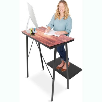 Joy Glass Standing Desk – 31” Modern Multifunctional Table – Wood Grain Print – Stand Steady