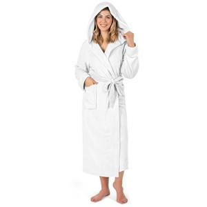 PAVILIA Women Robe with Hood, Fleece Plush Soft Long Hooded Robe, Fluffy Fuzzy Cozy Warm Bathrobe Shower Spa House - 1 of 4