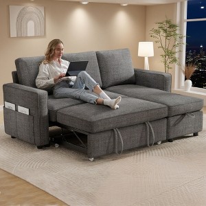 Vipbear 81 in Sectional Sleeper Sofa Bed,2 in 1 Pull Out Couch with Reversible Storage Chaise,L/U-Shaped Sofa Bed with Side Pocket,Tool-Free Assembly - 1 of 4