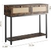 Console Table, 2-Tier Rattan Sofa Table Wooden Entrance Table with 2 Drawers for Entryway, Living Room, Hallway-Brown+Black - 3 of 4