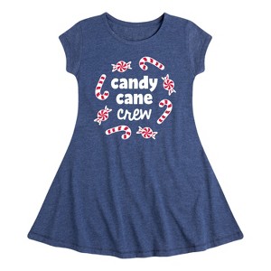 Girls' - Instant Message - Candy Cane Crew Christmas Fit & Flair Cap Sleeve Graphic Dress - 1 of 4