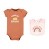 Hudson Baby Infant Girl Cotton Sleep and Play, Bodysuit and Bandana Bib Set, Sunshine Rainbows - 3 of 4