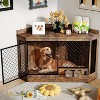 51.3" Corner Dog Crate Furniture with 360° Rotating Feeder, Wooden Dog Kennel End Table with Double Doors - 2 of 4