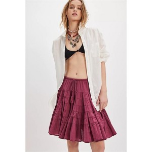 Clotth Women's Layered Ruffle Skirt - Tiered Knee Length Skirt, Pleated Drawstring Waist Short Skirt, Y2K Going Out Streetwear - 1 of 4