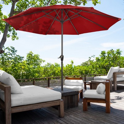 9-Foot Red Polyester Outdoor Umbrella with Easy Crank