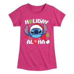 Girls' - Lilo and Stitch - Holiday Aloha Christmas Fitted Short Sleeve Graphic T-Shirt - 1 of 4