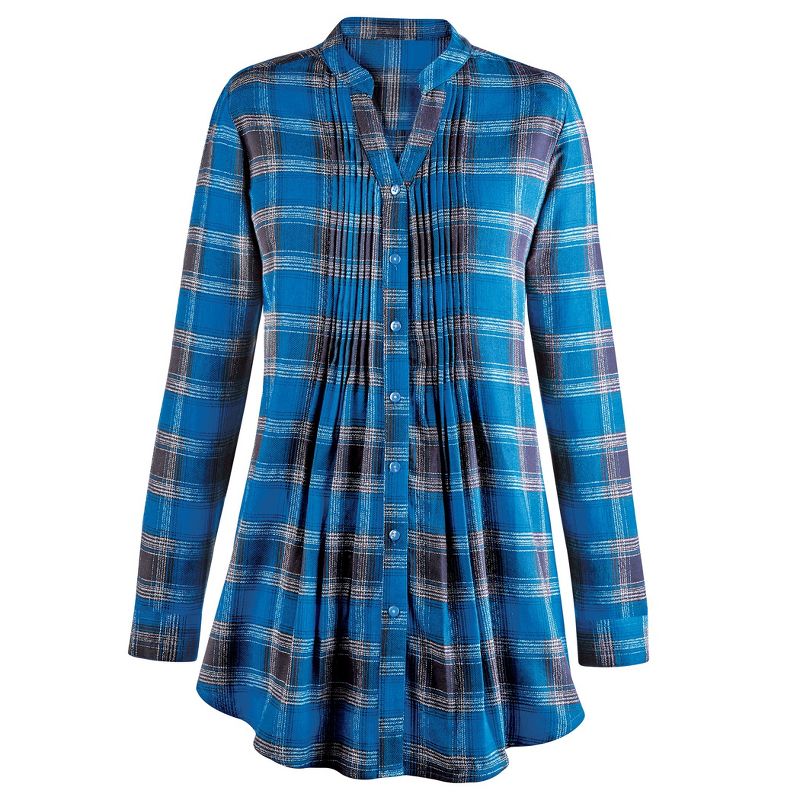 Collections Etc Pintuck Plaid Flannel Shirt, 1 of 5