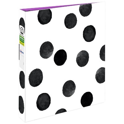 Avery 1" Round Ring Binder Fashion Dots: Polypropylene, 175 Sheet Capacity, 2 Pockets, Hard Cover, White