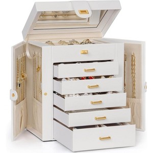 Large Lockable Leather Jewelry Box with Mirror, Huge Organizer Storage Case for Necklaces, Earrings, Rings, Bracelets - 1 of 4