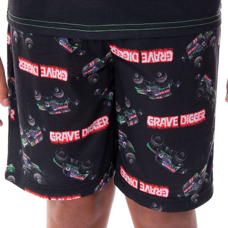Monster Jam Boys' Grave Digger Monster Truck Shirt And Shorts Pajama Set, 3 of 6