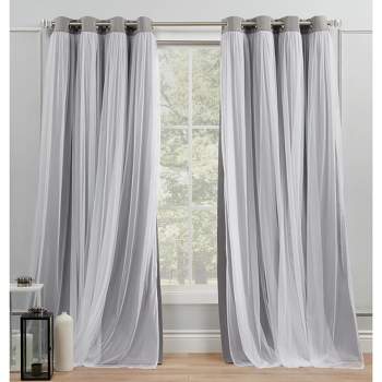 Exclusive Home Catarina Layered Solid Room Darkening Blackout and Sheer Grommet Top Curtain Panel Pair