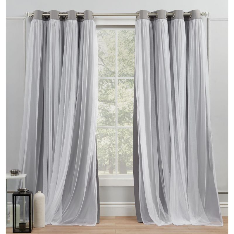 Exclusive Home Catarina Layered Solid Room Darkening Blackout and Sheer Grommet Top Curtain Panel Pair, 1 of 7