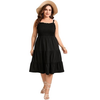 Plus Size Summer Dresses Smocked Flowy Ruffle A Line Maxi Dress