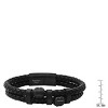 Steeltime Men's two layered black braided leather and stainless steel beads bracelet. Color Options: Silver, Black - 3 of 4